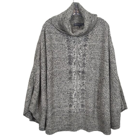 Brixton Ivy Gray Marled Knit Cowl Neck Poncho Sweater S/M Women’s Oversized - Picture 1 of 10